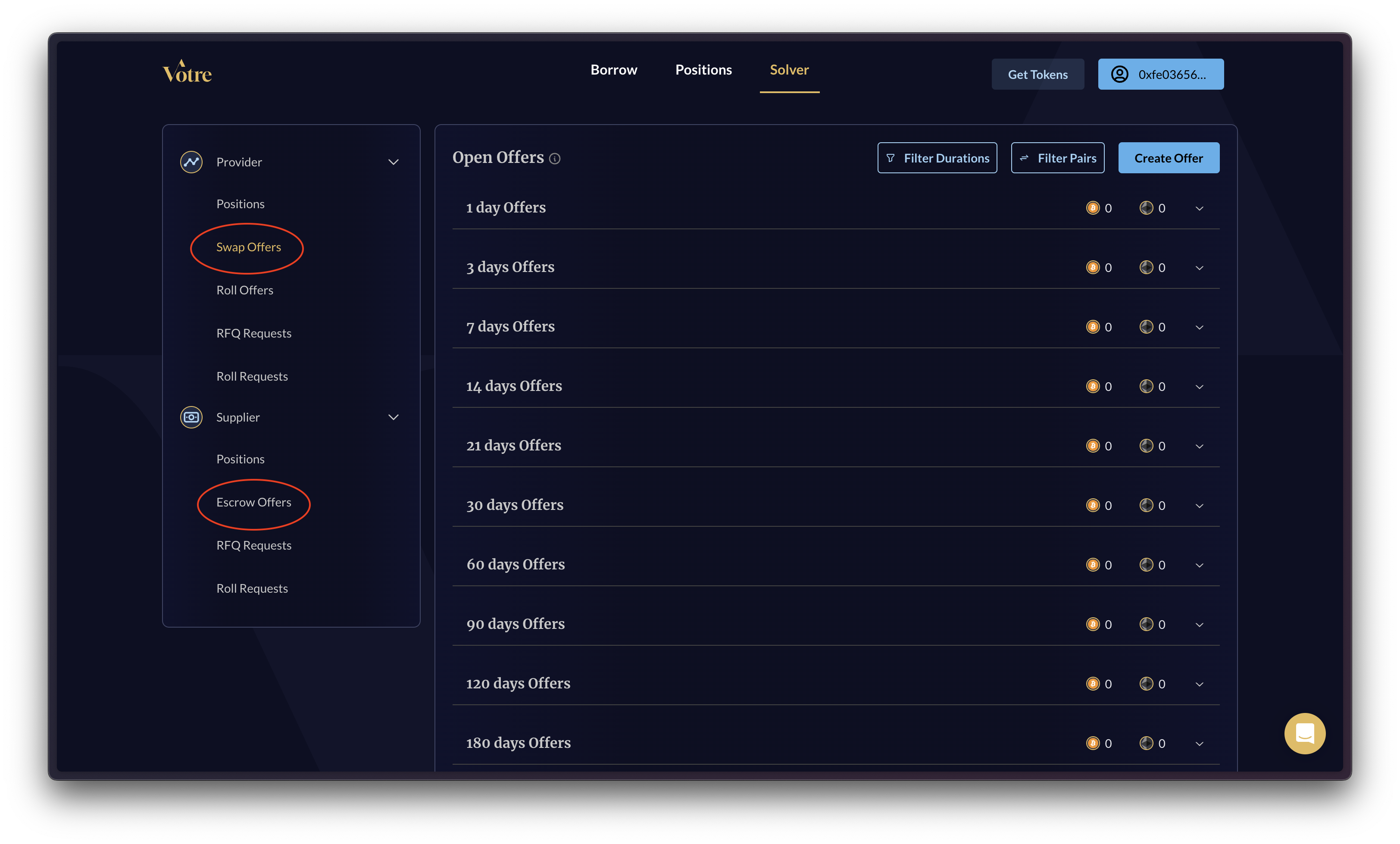 Swap and Escrow Offer Page